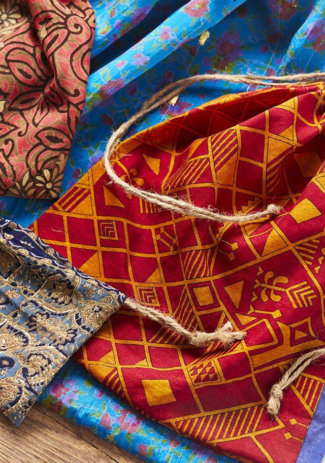 Recycled Sari Gift Bag With Drawstring 48 X 48cm