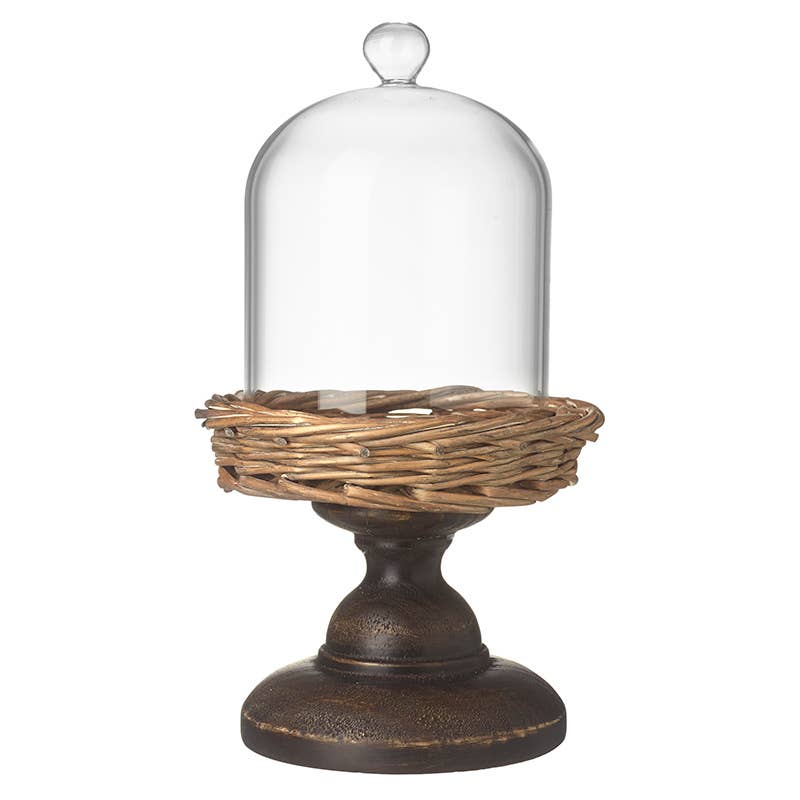Cloche On Stand With Wicker Base