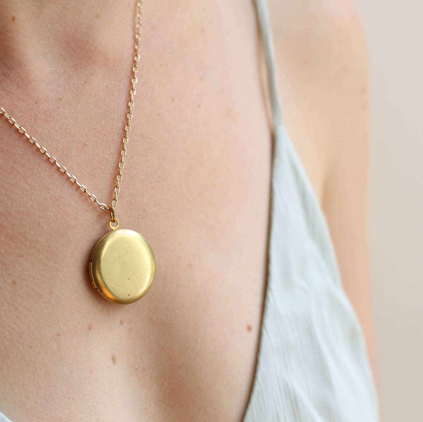 Engraved Botanical Gold Brass Locket : 18"
