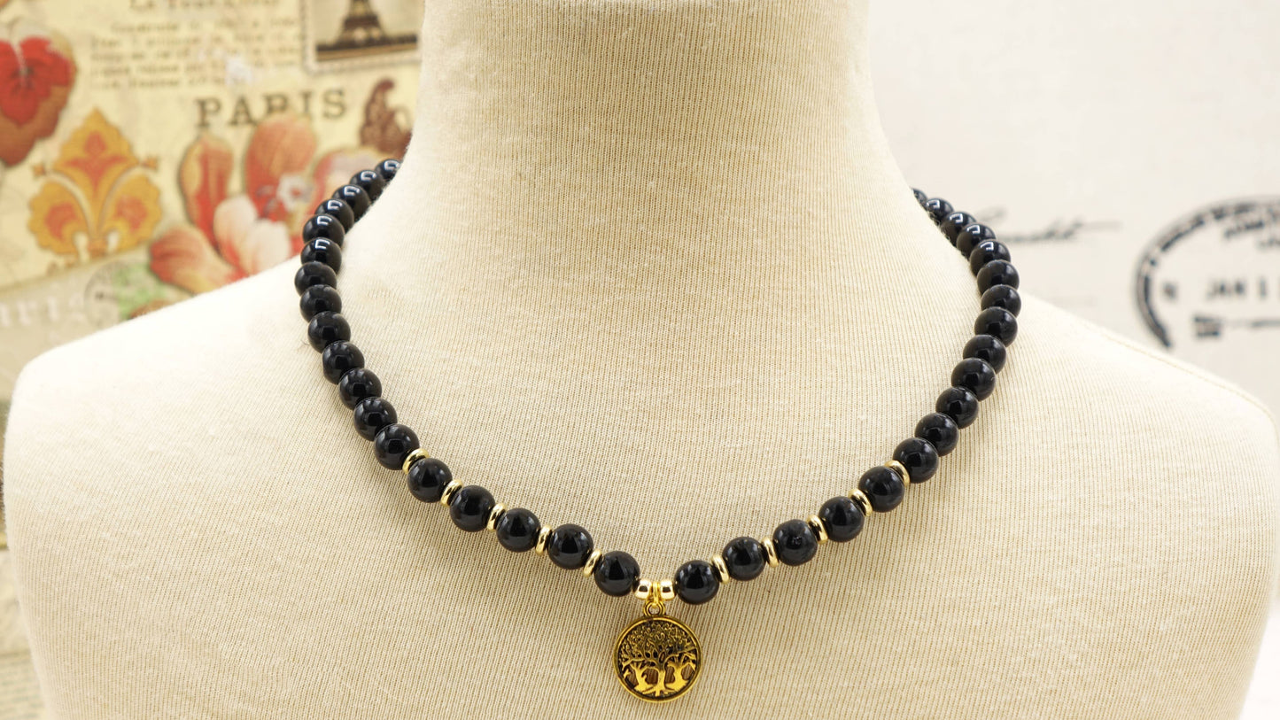 Beaded Black Jade Necklace