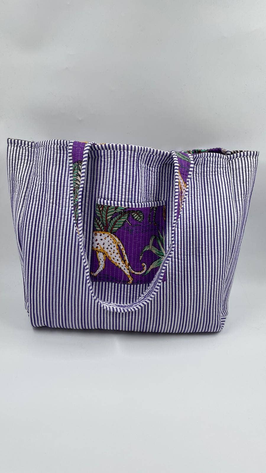 100% Cotton Kantha Quilted Boho Animal Reversible Tote Bag