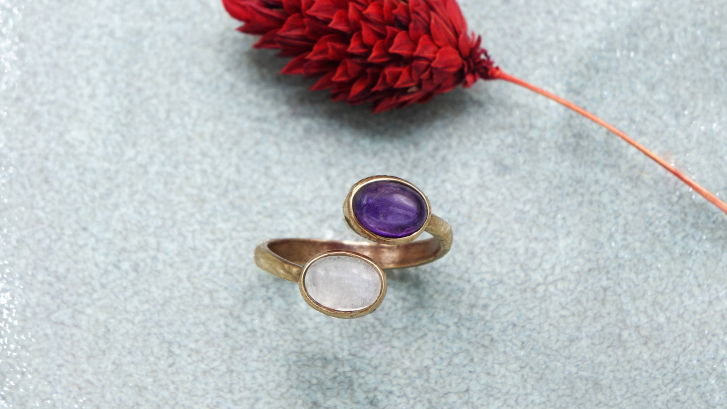 Amethyst and Moonstone Double Gemstone Ring