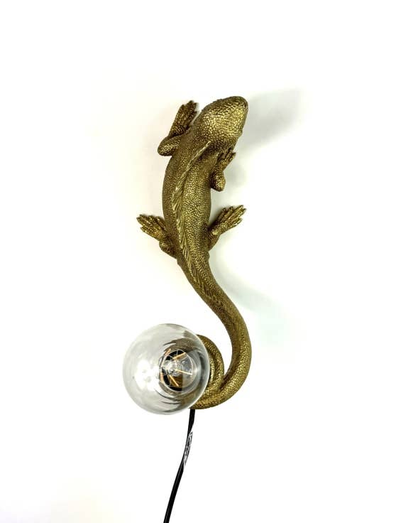Antique Gold Iguana Wall / Table Lamp