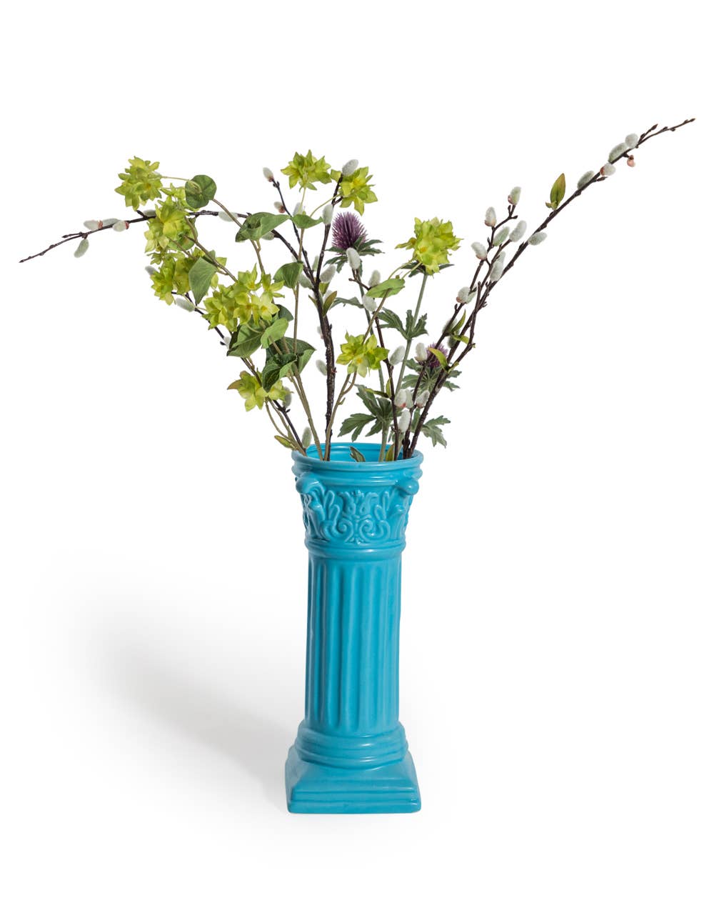 Matt Light Blue Large Corinthian Column Ceramic Vase