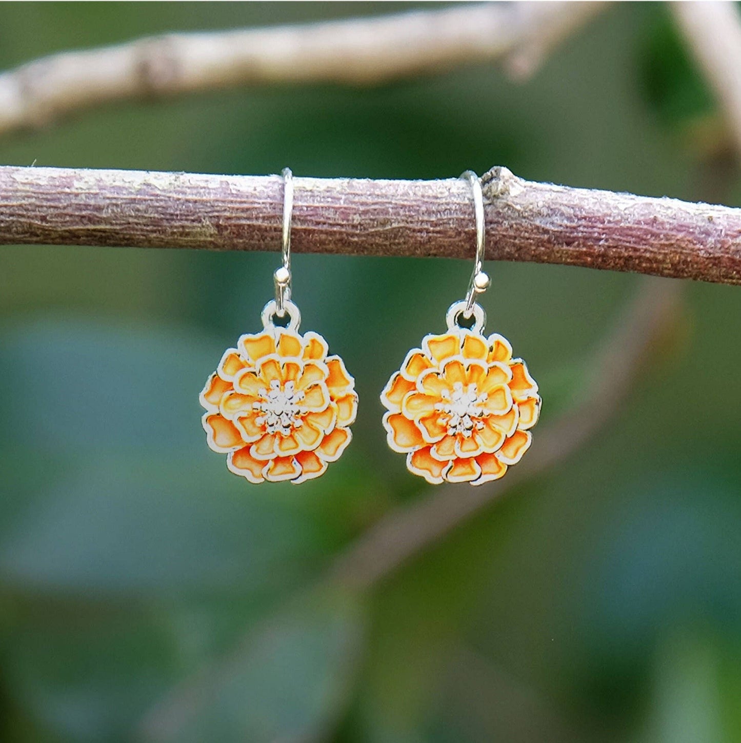 Marigold Orange Flower Drop Hook Earrings