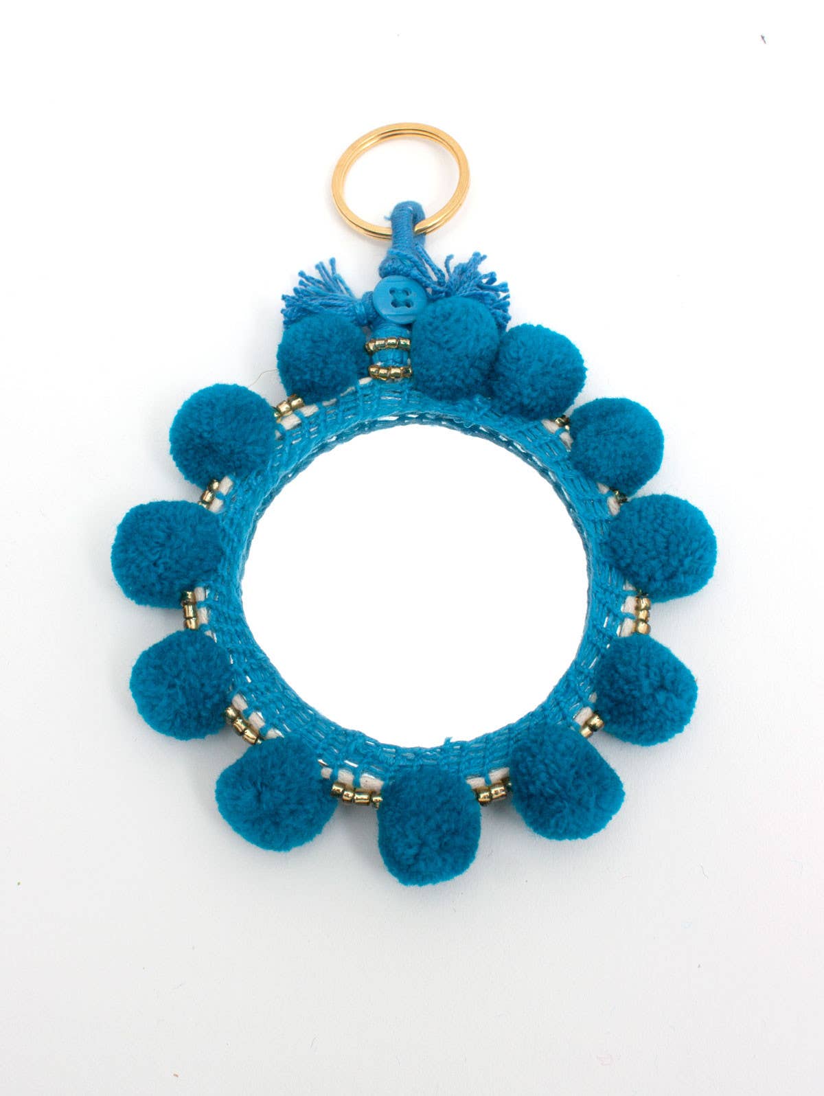 Super Pom Pom Mirror Keyrings, Large: Teal