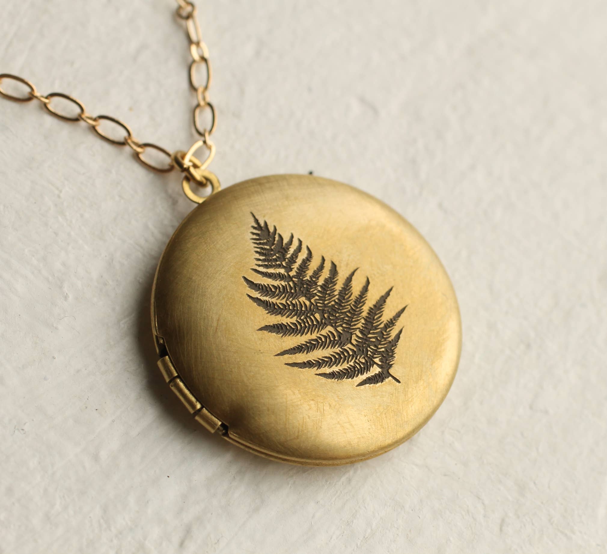Engraved Botanical Gold Brass Locket : 18"