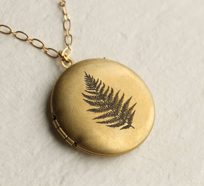 Engraved Botanical Gold Brass Locket : 18"