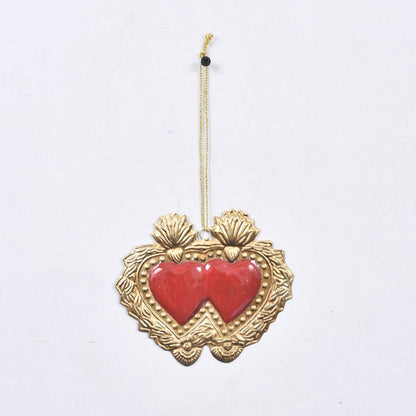 Milagro Double Heart with Red Enamel 14x1x12CM