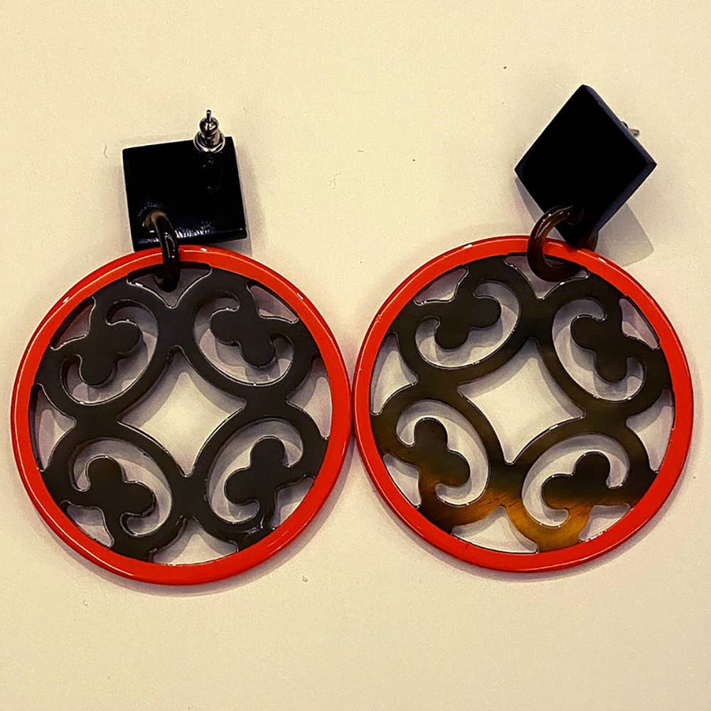 Boho Buffalo Horn Earrings, Lacquered: Red Boho Buffalo Horn Earrings