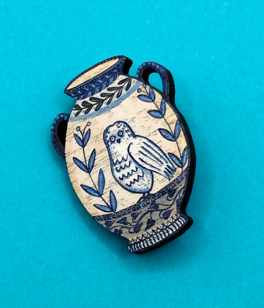 Owl Vase Pin Brooch