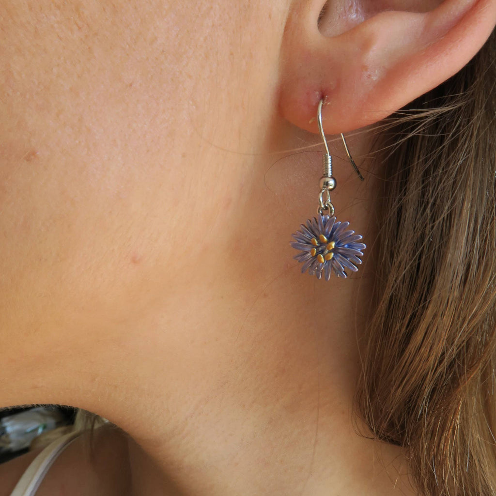 Aster Blue Flower Drop Hook Earrings