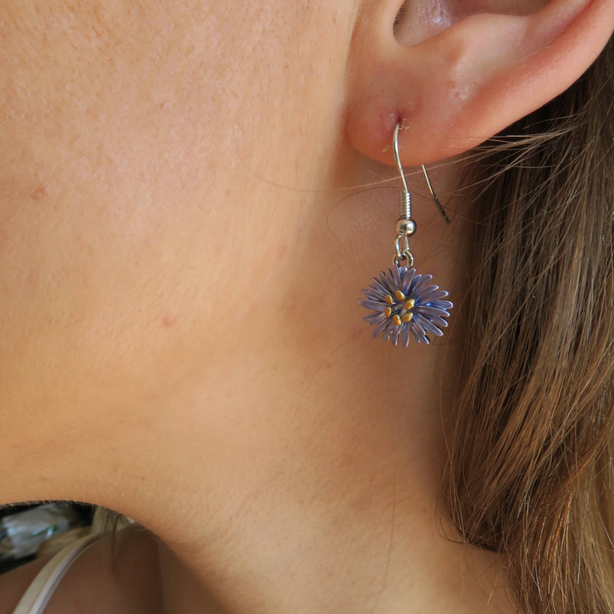 Aster Blue Flower Drop Hook Earrings