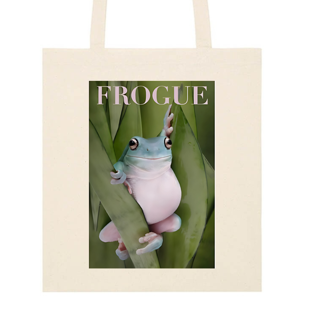 Frogue Tote Bag– Frog Meme Design, Funny Fashion Tote: White