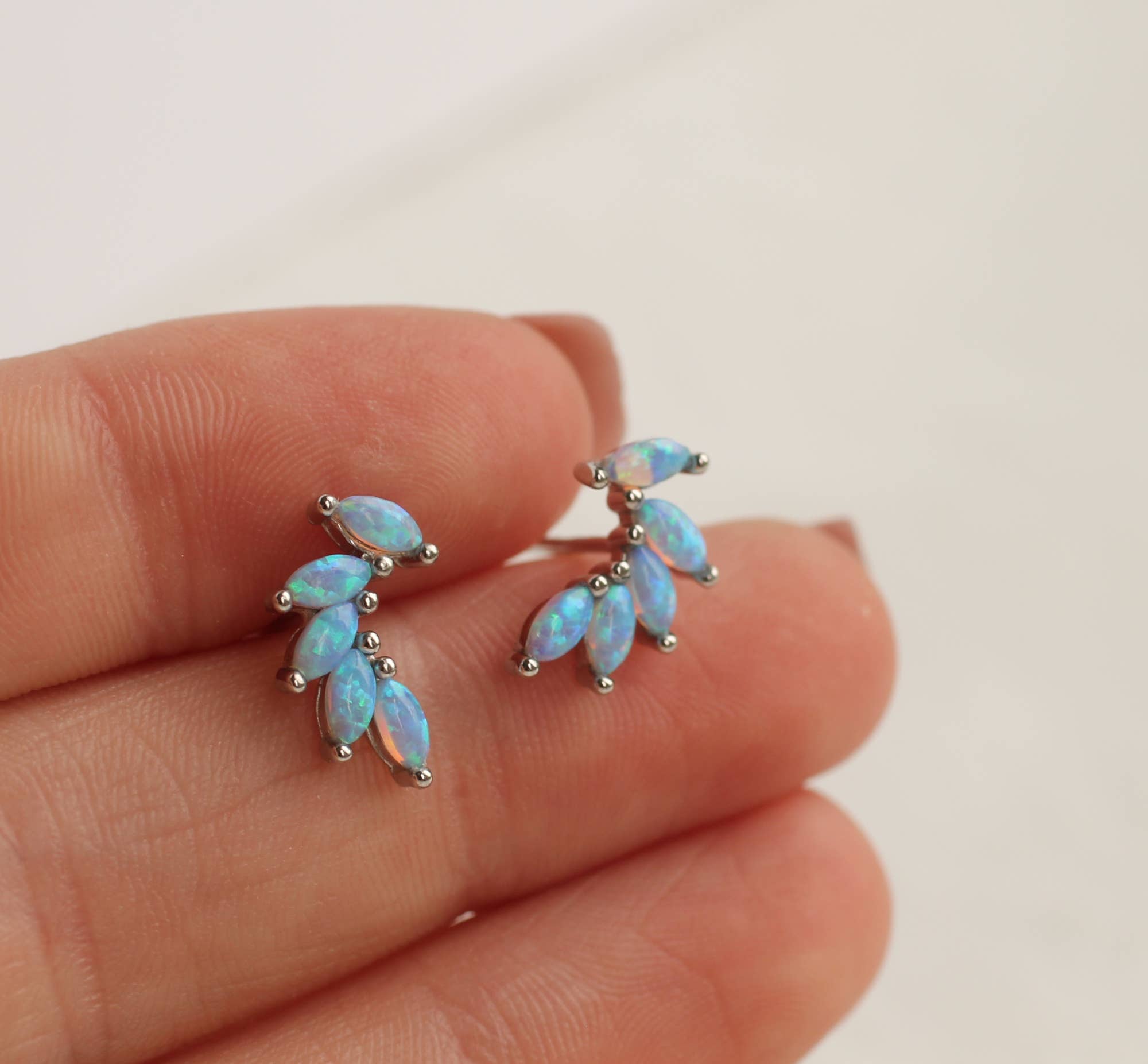 Gold Vermeil Opal Wing Stud Earrings: Olive Green Linen Presentation Card