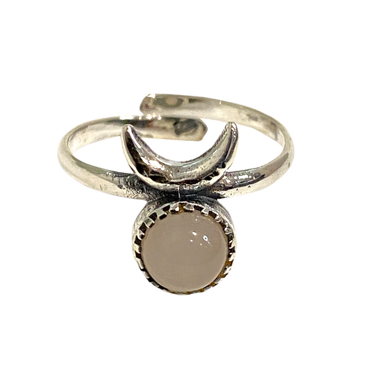 Silver-Plated Adjustable Ring, Design #40: Rose Quartz