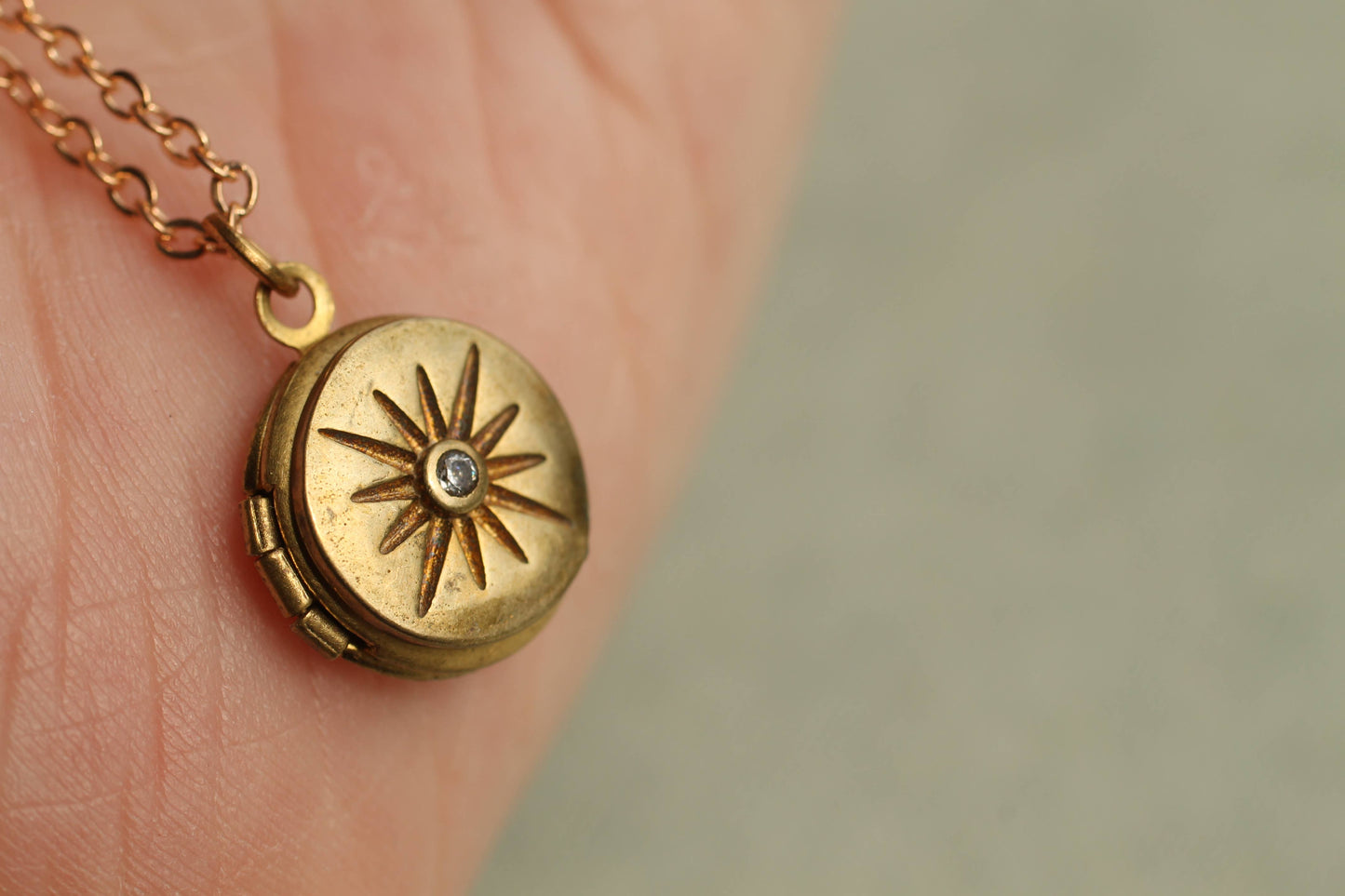 Tiny Compass Star Locket: 18"