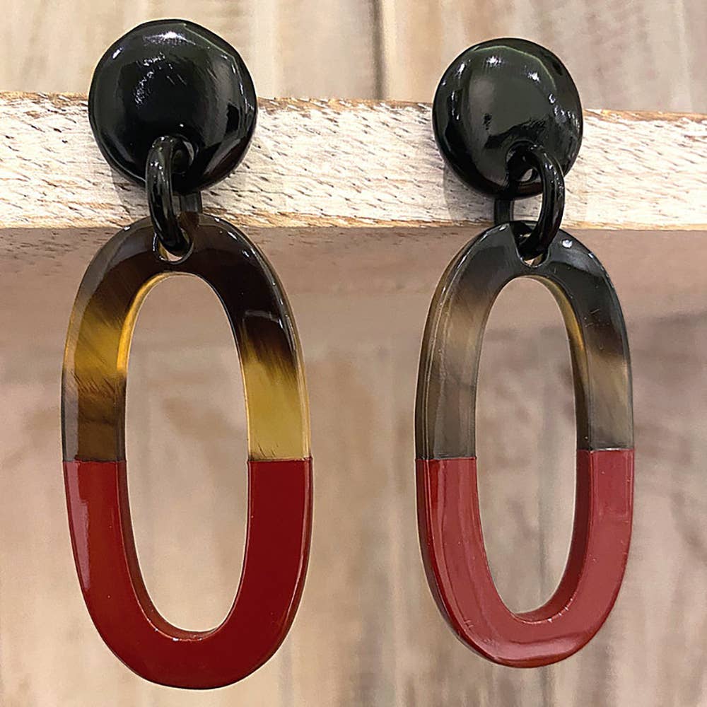 Boho Buffalo Horn Earrings, Lacquered: Red Boho Buffalo Horn Earrings