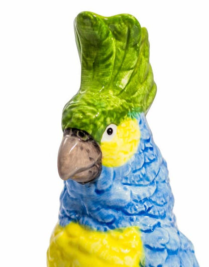 Blue & Yellow Parrot on Perch Ceramic Vase