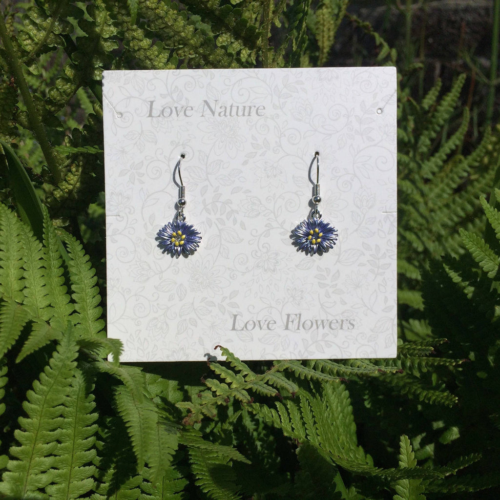 Aster Blue Flower Drop Hook Earrings