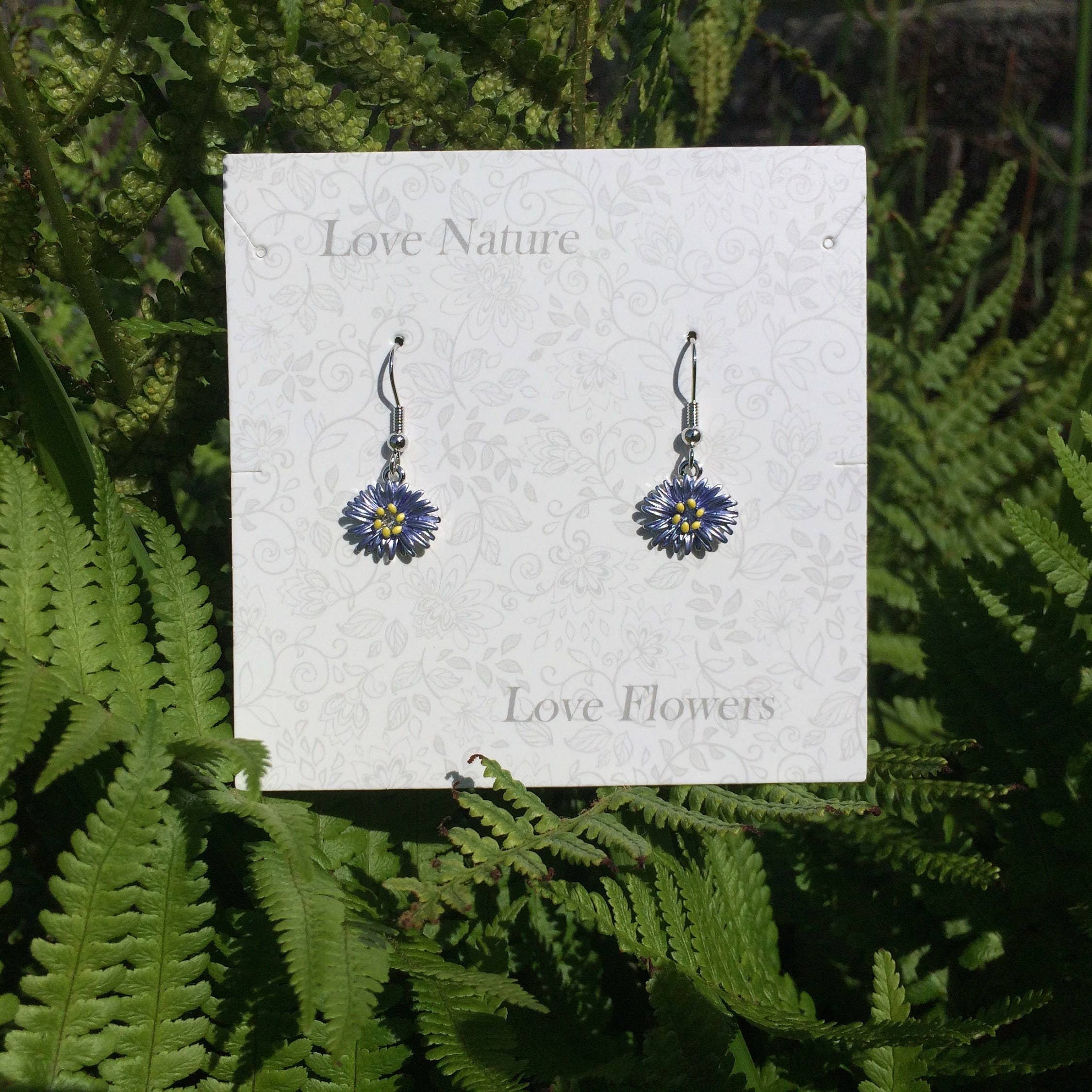 Aster Blue Flower Drop Hook Earrings