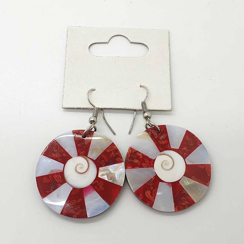 Capiz Shell Earrings: Red Rectangle