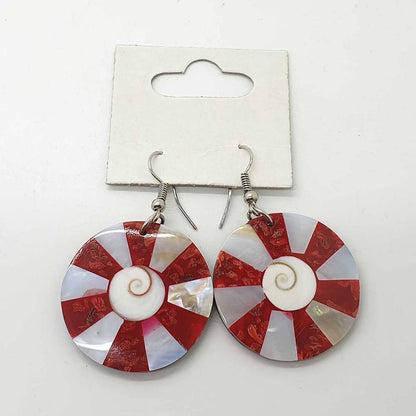 Capiz Shell Earrings: Red Rectangle