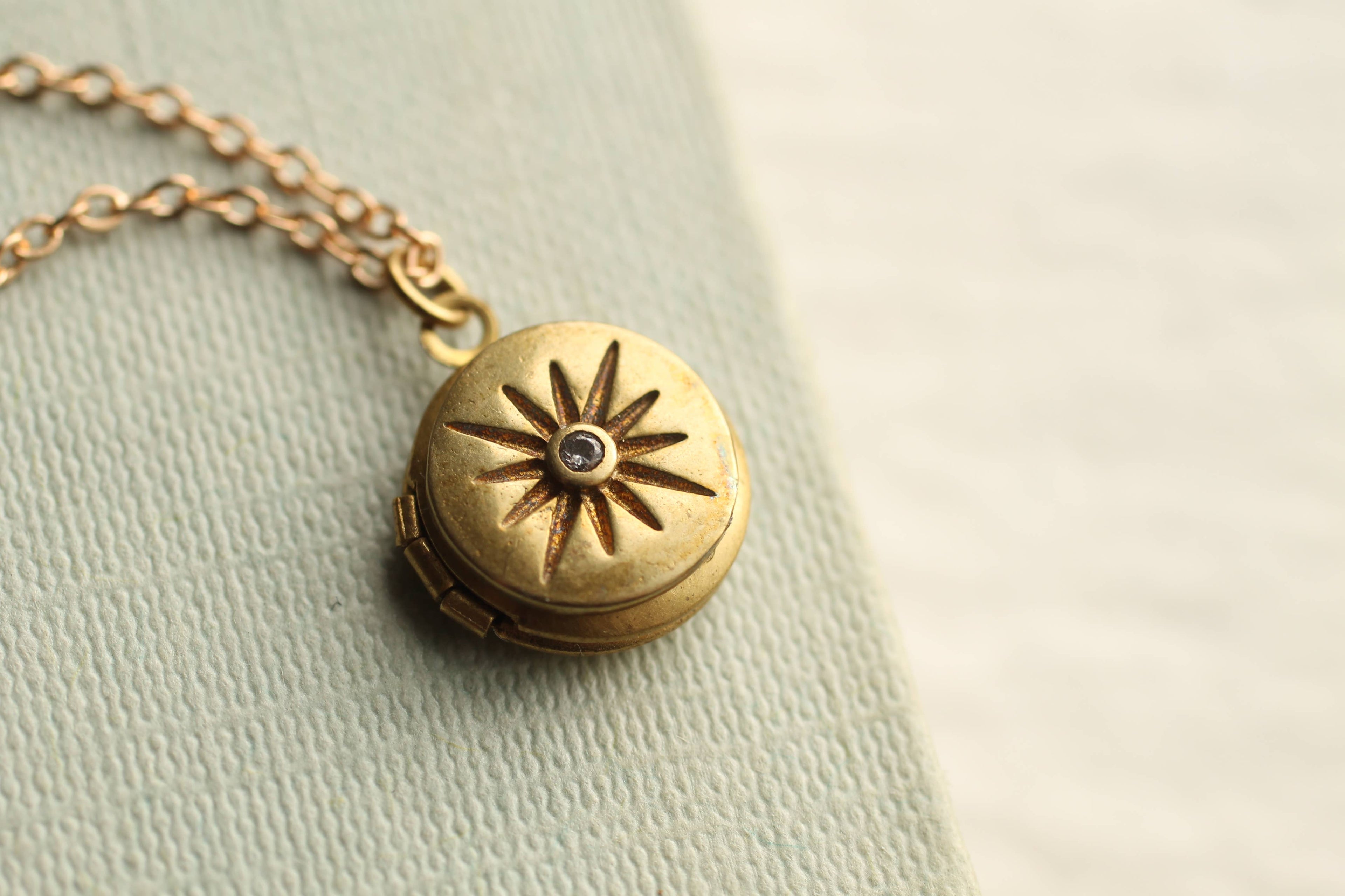 Tiny Compass Star Locket: 18"