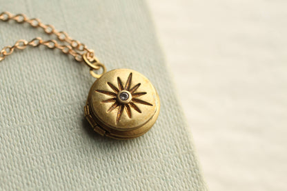 Tiny Compass Star Locket: 18"