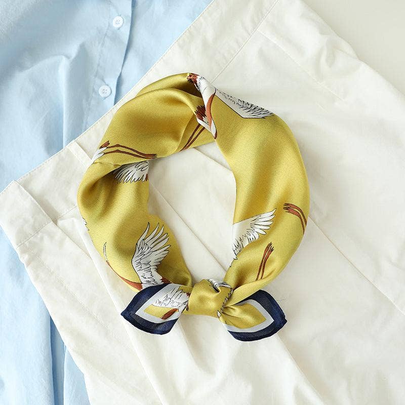 Japanese Vintage Silk Scarf/100% mulberry Silk Scarf/Silk head scarf/Silk hair scarf/Silk neck scarf/Silk bandana/Bag Accessory/Gift for her: Green