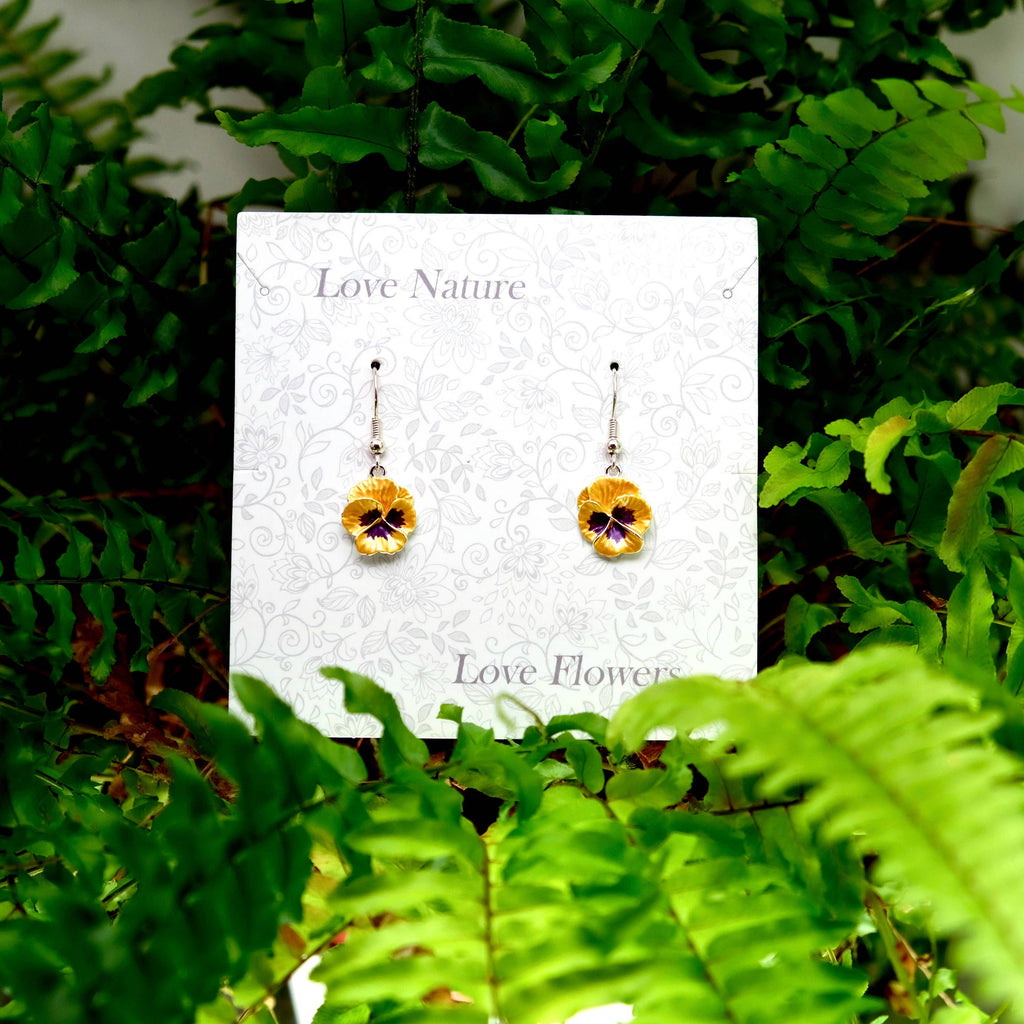 Pansy Yellow Flower Drop Hook Earrings