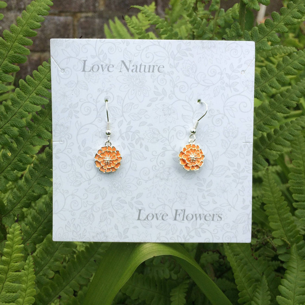 Marigold Orange Flower Drop Hook Earrings