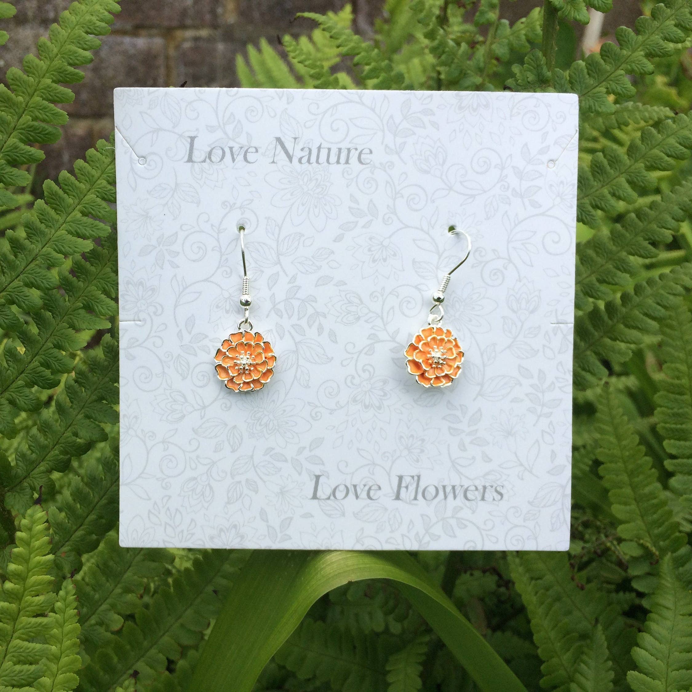 Marigold Orange Flower Drop Hook Earrings