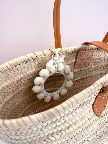 Super Pom Pom Mirror Keyrings, Large: Cream