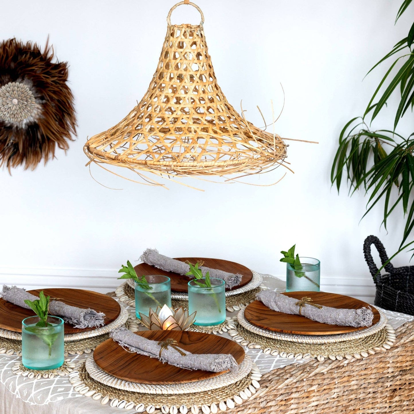 Rattan Pendant Light Bamboo Lampshade Boho Lighting