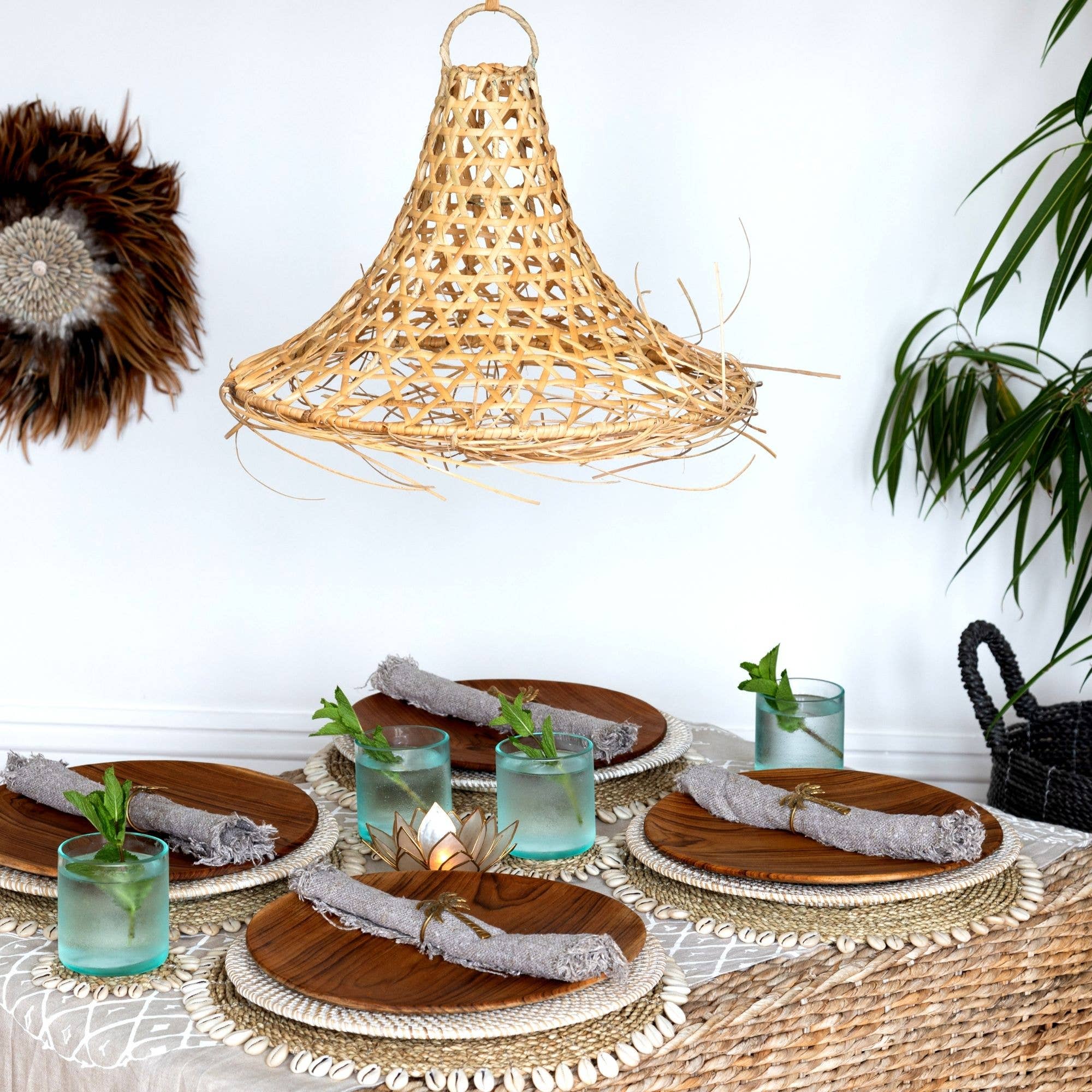 Rattan Pendant Light Bamboo Lampshade Boho Lighting