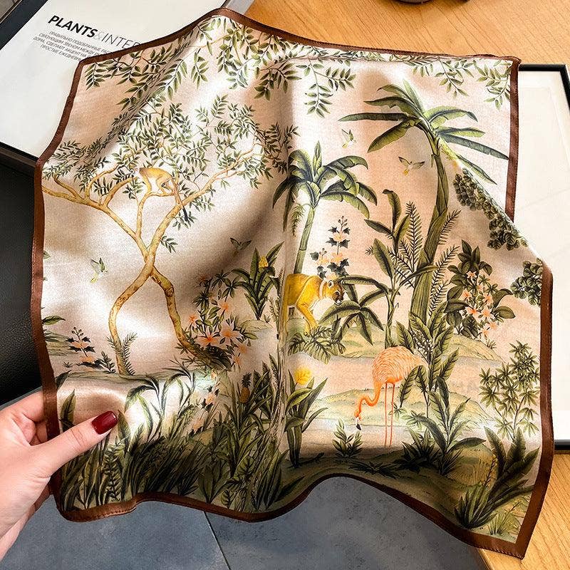Vintage Jungle Animals 100% mulberry Silk Scarf/Silk head scarf/Silk hair scarf/Silk neck scarf/Mother's Day Gifts/Bag Accessory/Gift for her