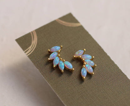 Gold Vermeil Opal Wing Stud Earrings: Olive Green Linen Presentation Card