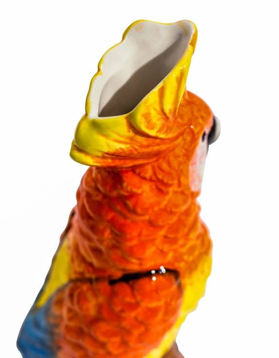 Orange Parrot on Perch Ceramic Vase