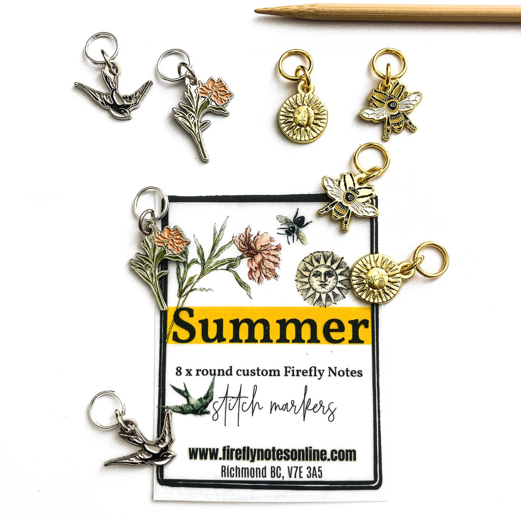 Summer stitch markers, custom Firefly Notes stitch markers