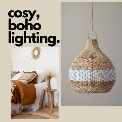 Bulb White Stripe Lampshade, Wicker basket lampshade