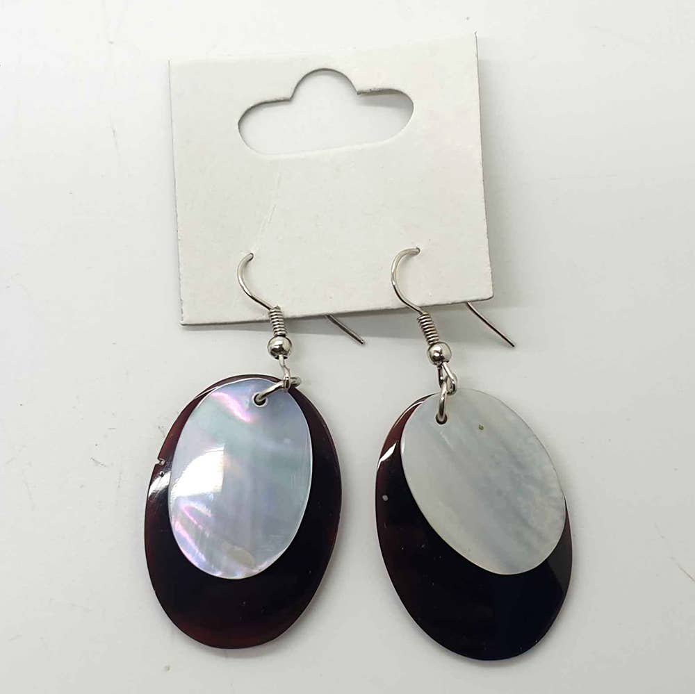 Capiz Shell Earrings: Red Rectangle