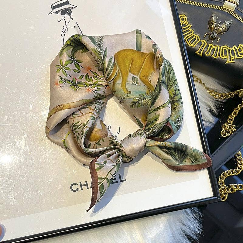 Vintage Jungle Animals 100% mulberry Silk Scarf/Silk head scarf/Silk hair scarf/Silk neck scarf/Mother's Day Gifts/Bag Accessory/Gift for her
