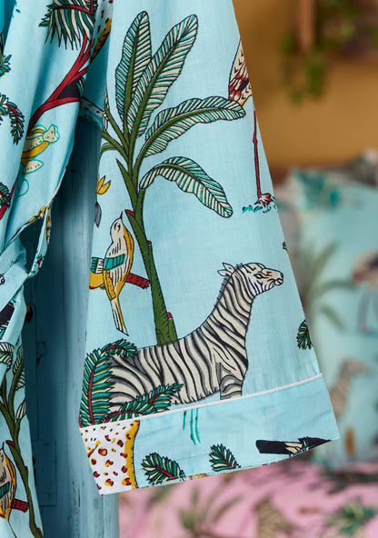 Jungle Print Dressing Gown - Blue: Small/Medium(SM)