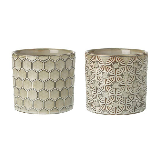 GREY PATTERNED CERAMIC POT MIX