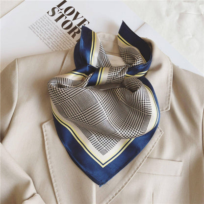 Chidori Grid 100% mulberry Silk Scarf/Silk head scarf/Silk hair scarf/Silk neck scarf/Mother's Day Gifts/Bag Accessory/Gift for her: Blue