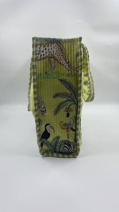 100% Cotton Kantha Quilted Boho Reversible Animal Tote Bag