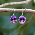 Pansy Purple Flower Drop Hook Earrings