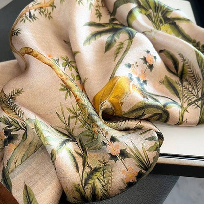 Vintage Jungle Animals 100% mulberry Silk Scarf/Silk head scarf/Silk hair scarf/Silk neck scarf/Mother's Day Gifts/Bag Accessory/Gift for her