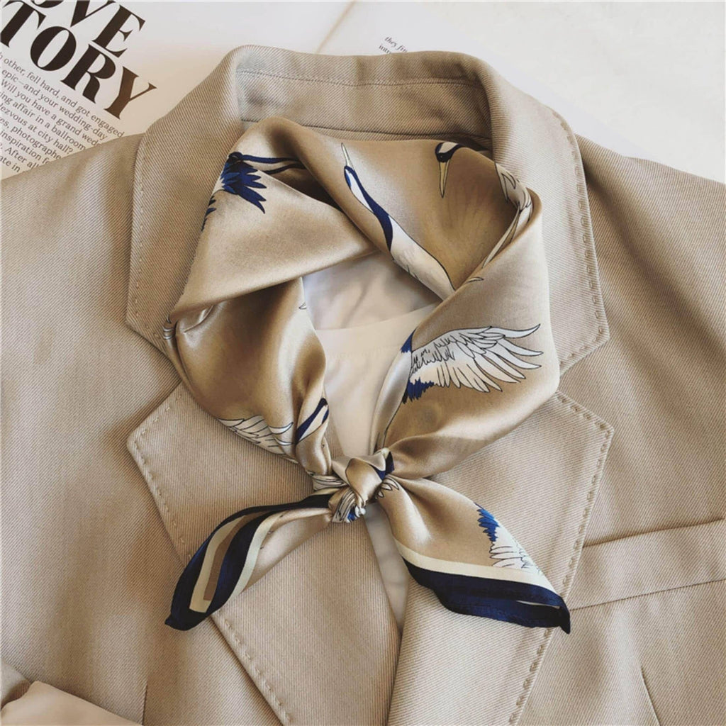 Japanese Vintage Silk Scarf/100% mulberry Silk Scarf/Silk head scarf/Silk hair scarf/Silk neck scarf/Silk bandana/Bag Accessory/Gift for her: Khaki